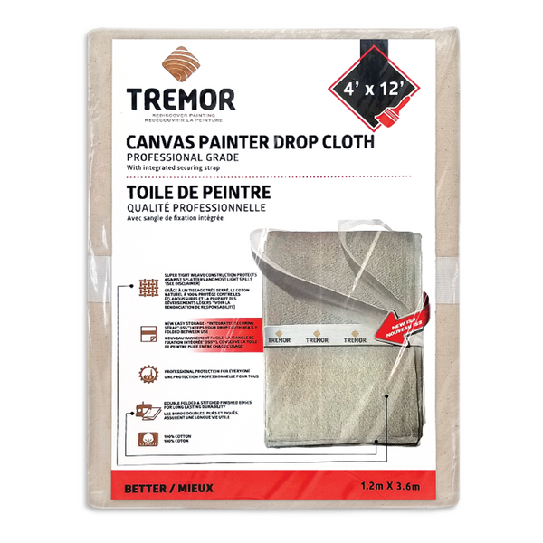 Canvas Drop Cloth with Integrated Securing Strap 4' x 12'