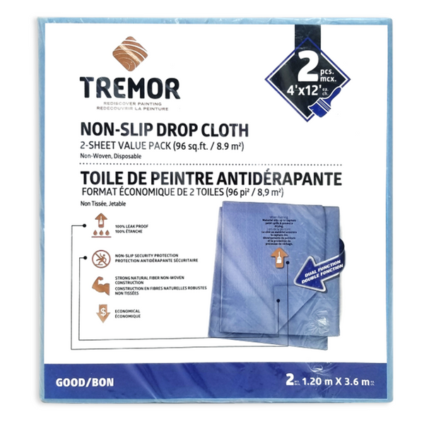 Disposable 2-Layer Non-Slip Drop Cloth - 4' x 12' 2-Pack